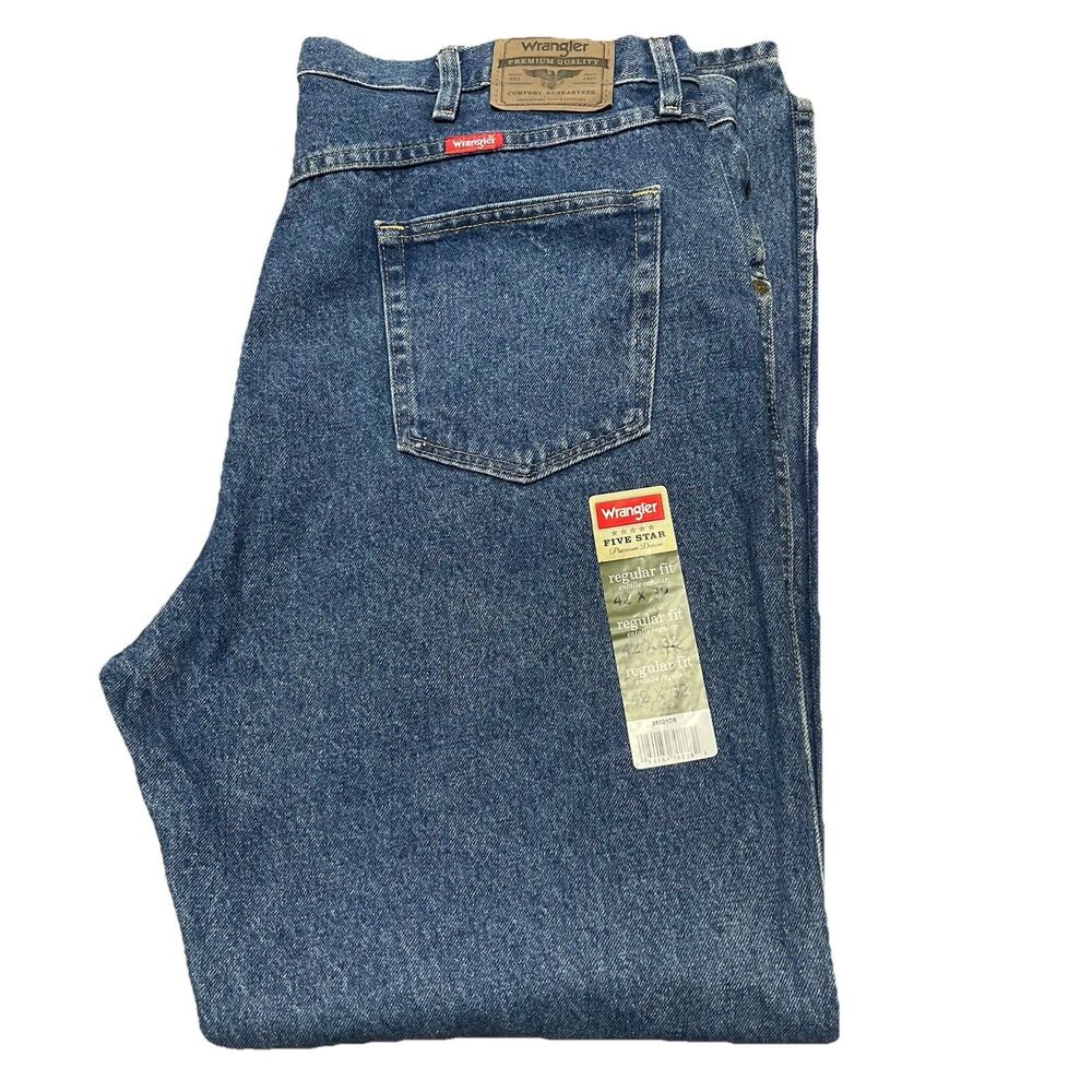 NWT Wrangler Five Star Premium Denim Jeans Size 42x32 Regular Fit Medium Wash
